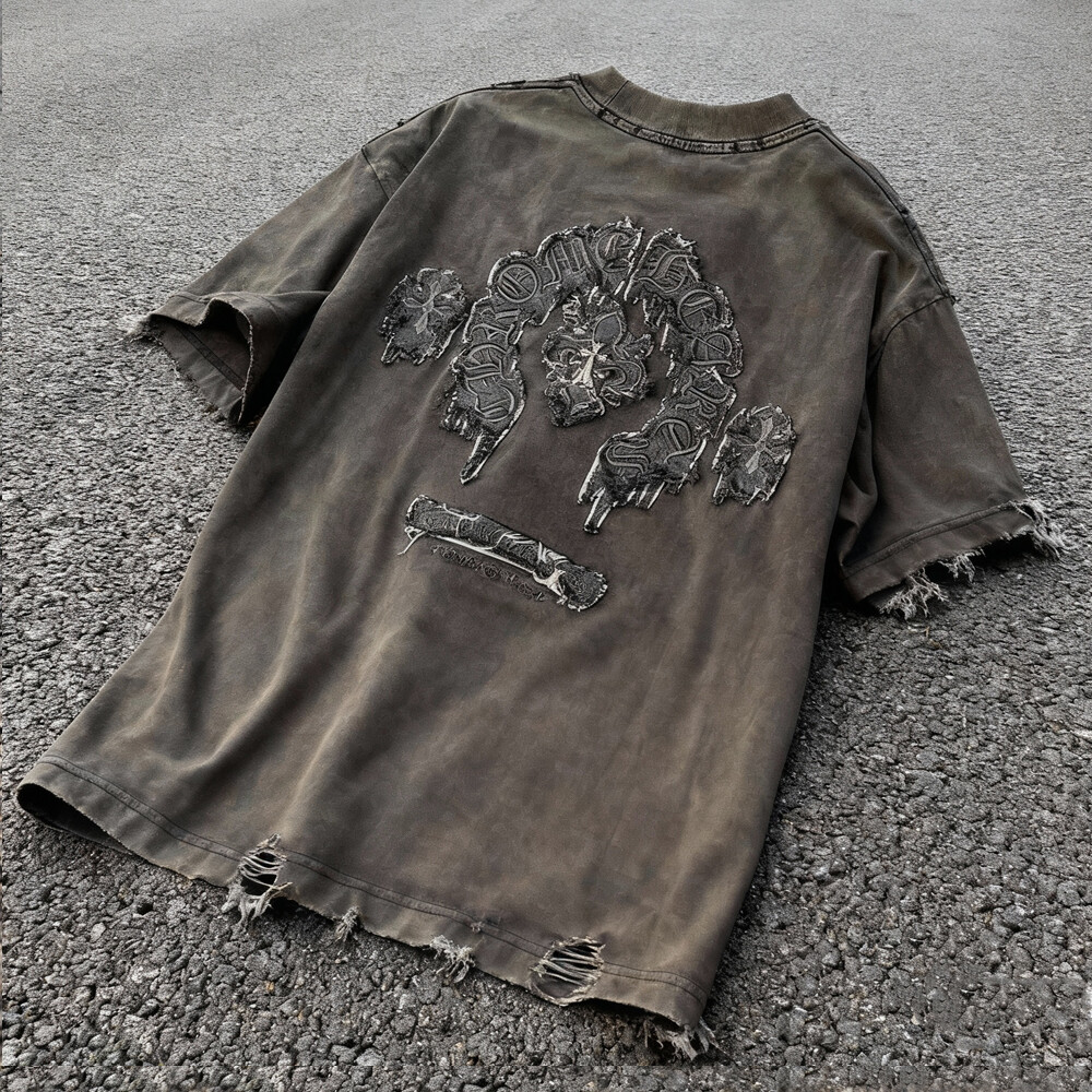 600 Gsm heavyweight knitted long oversized men's T-shirt, high-quality retro acid-washed 3D embroidered custom streetwear