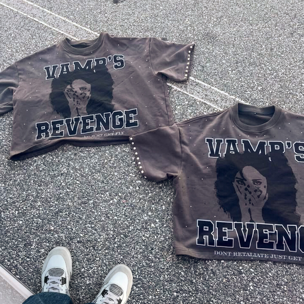 320 Gsm cotton knitted Gothic street style grey T-shirt, custom-made in bulk with rhindiamond and retro print, regular fit, high quality for men