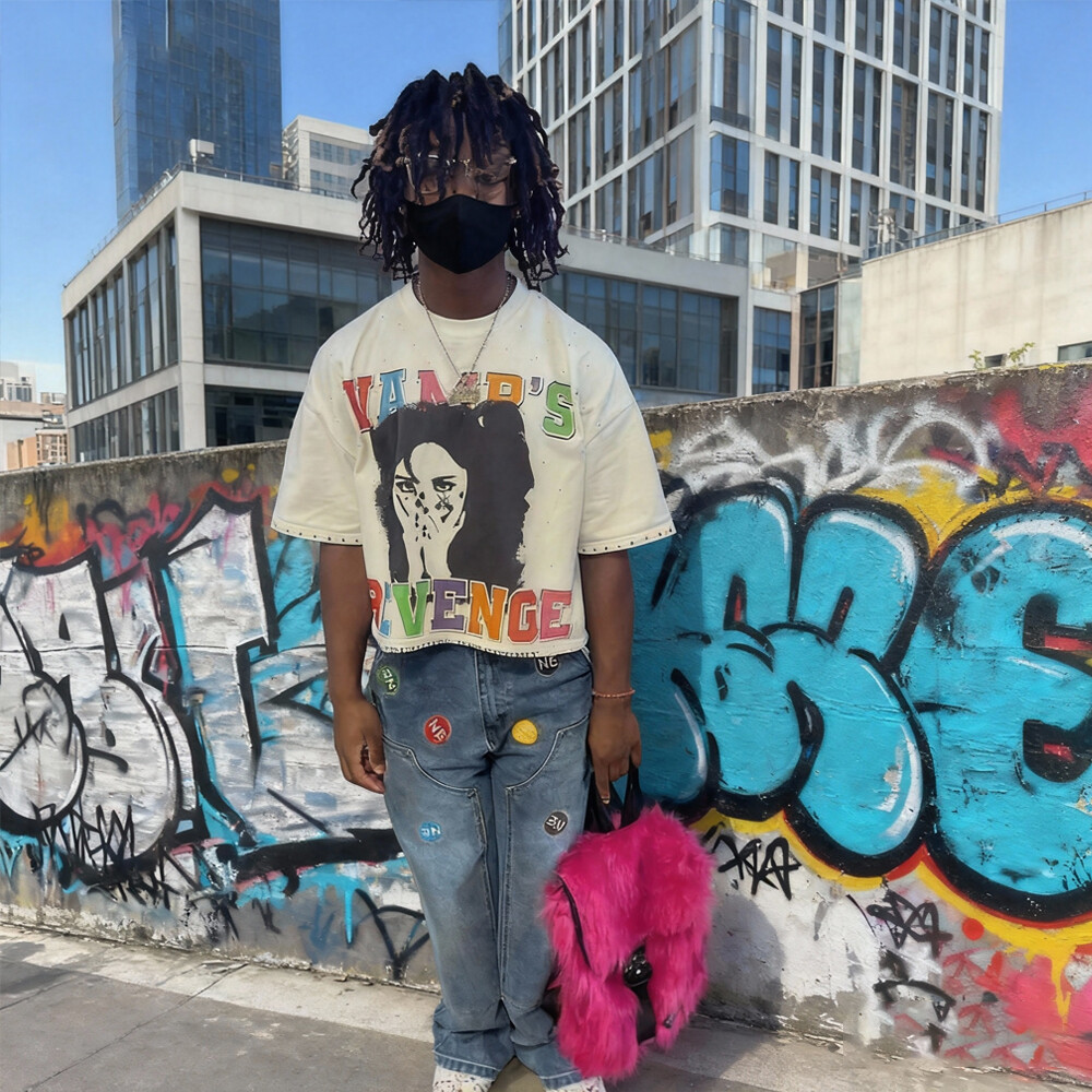 320 Gsm cotton knitted Gothic street style grey T-shirt, custom-made in bulk with rhindiamond and retro print, regular fit, high quality for men