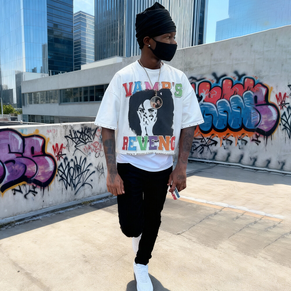 320 Gsm cotton knitted Gothic street style grey T-shirt, custom-made in bulk with rhindiamond and retro print, regular fit, high quality for men