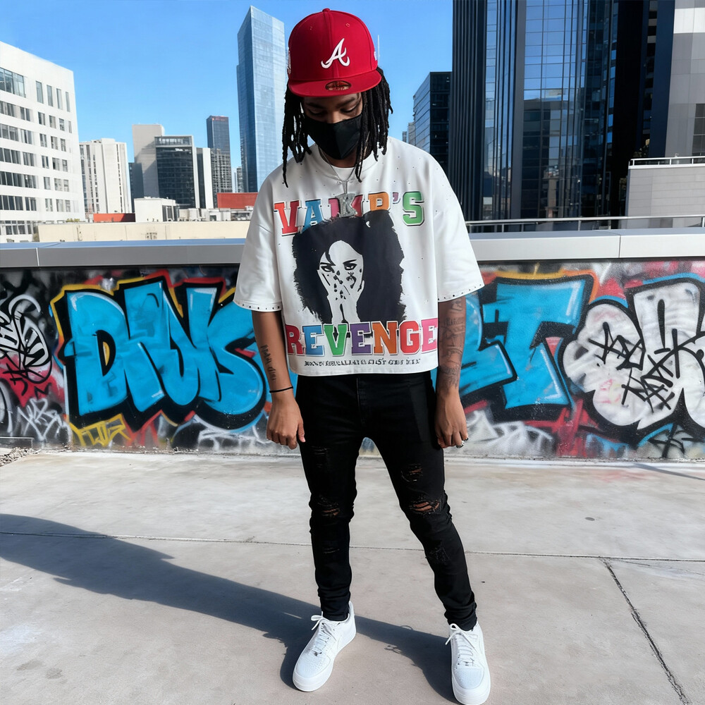 320 Gsm cotton knitted Gothic street style grey T-shirt, custom-made in bulk with rhindiamond and retro print, regular fit, high quality for men