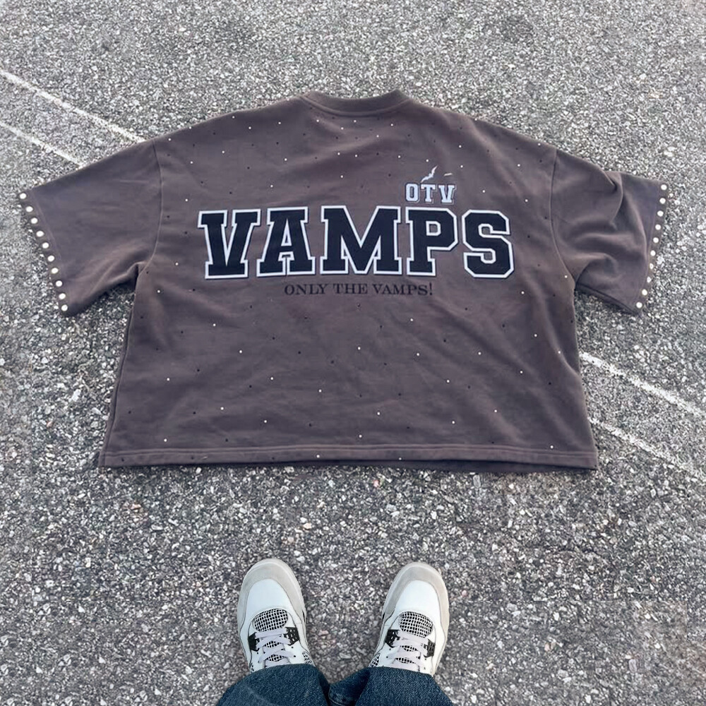 320 Gsm cotton knitted Gothic street style grey T-shirt, custom-made in bulk with rhindiamond and retro print, regular fit, high quality for men