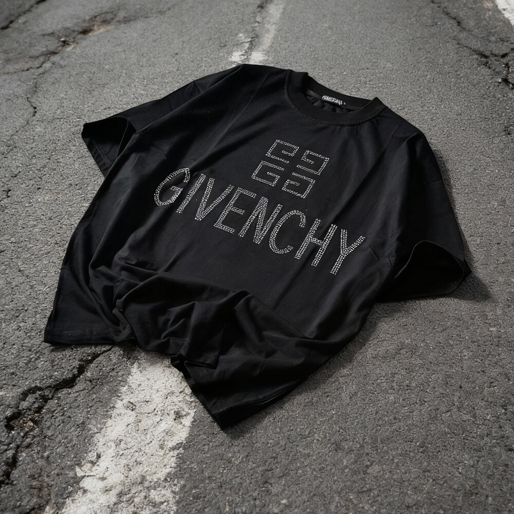 600 Gsm knitted off-the-shoulder regular style T-shirt custom water diamond screen-printed animal pattern men's streetwear