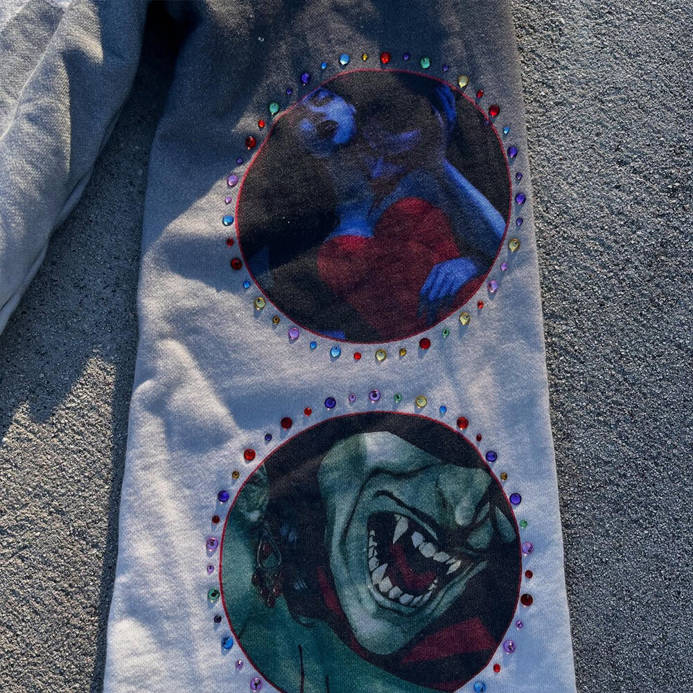 380 Gsm knitted polyester fiber custom streetwear, water diamond animal print clothing, retro regular style, men's round neck long sleeves