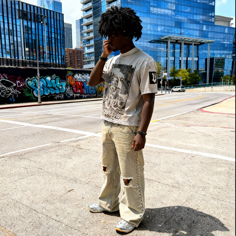 White T-shirt, knitted 100% polyester fiber, custom-made, regular style, digital printing pattern, streetwear, short-sleeved T-shirt, high-quality men's style