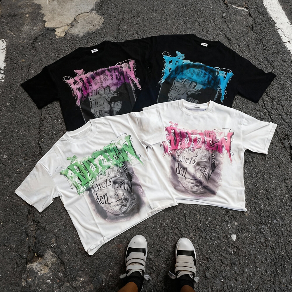 380g/m ³ knitted cotton-polyester blend men's T-shirt, with custom logo DTG stickers, short sleeve, street style