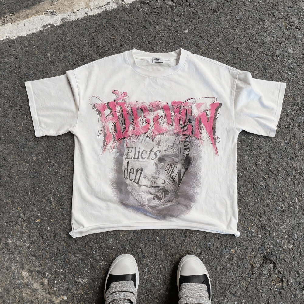 380g/m ³ knitted cotton-polyester blend men's T-shirt, with custom logo DTG stickers, short sleeve, street style