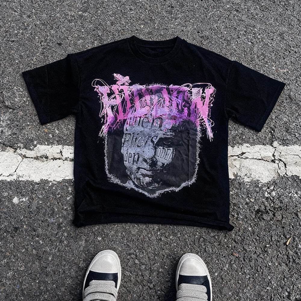 380g/m ³ knitted cotton-polyester blend men's T-shirt, with custom logo DTG stickers, short sleeve, street style