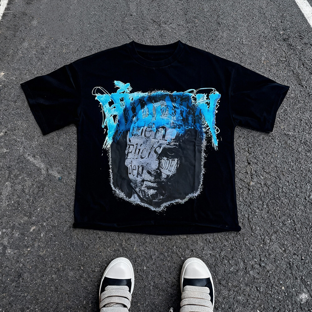 380g/m ³ knitted cotton-polyester blend men's T-shirt, with custom logo DTG stickers, short sleeve, street style