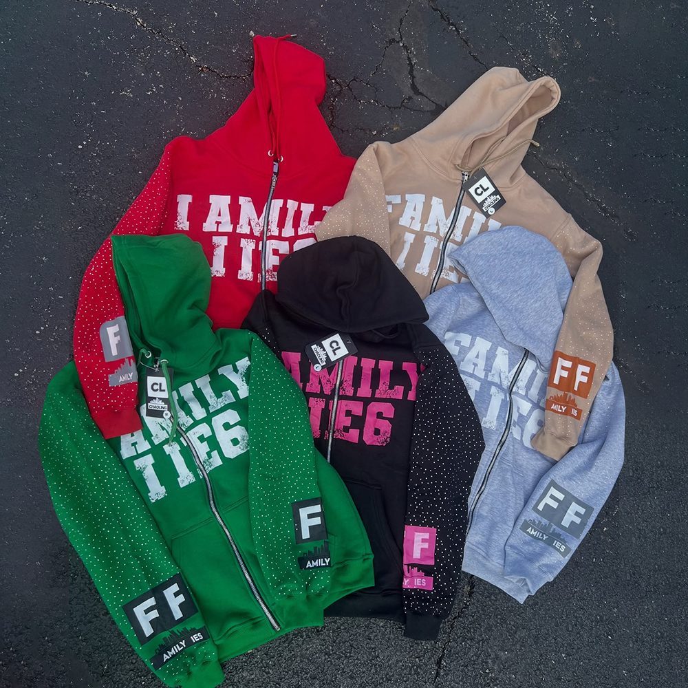 100% polyester 400gsm high-quality winter streetwear, embossed rhinestone letter men's custom zipper hoodie, windproof