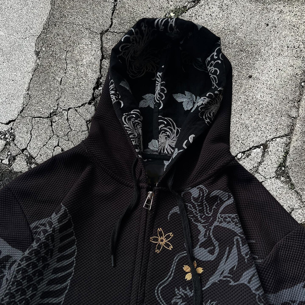 500 Gsm 100% cotton zipper hoodie, custom waffle pattern and digital print DTG hoodie, high-quality winter and autumn