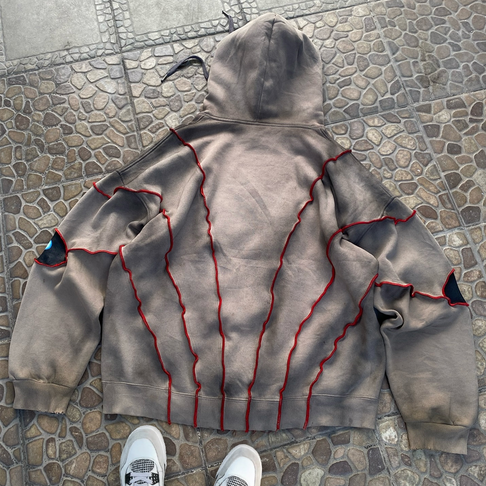 100% cotton 600gsm heavy-washed wholesale streetwear custom-made oversized patchwork hoodie Pria men's winter