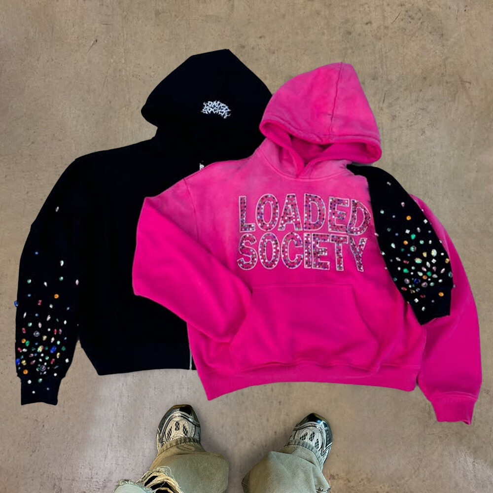 High-quality Y2K custom-made polyester-cotton streetwear rhinestone men's regular fitted pullover hoodie designer for autumn