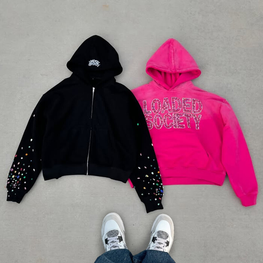 High-quality Y2K custom-made polyester-cotton streetwear rhinestone men's regular fitted pullover hoodie designer for autumn