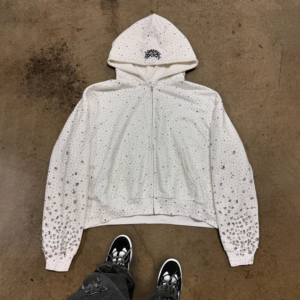 High-quality custom zipper hoodie, form-fitting black fashion, 100% cotton heat sublimation water diamond knitted sweatshirt for winter, men's street style