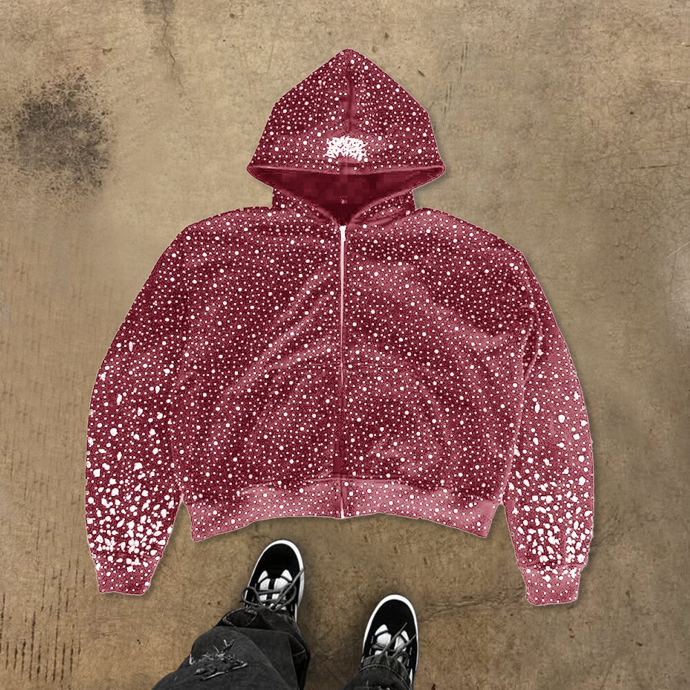 High-quality custom zipper hoodie, form-fitting black fashion, 100% cotton heat sublimation water diamond knitted sweatshirt for winter, men's street style