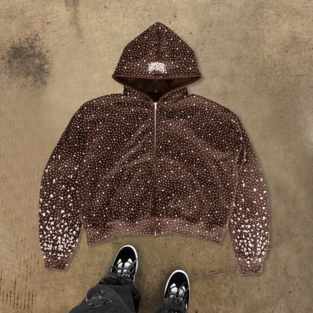 High-quality custom zipper hoodie, form-fitting black fashion, 100% cotton heat sublimation water diamond knitted sweatshirt for winter, men's street style