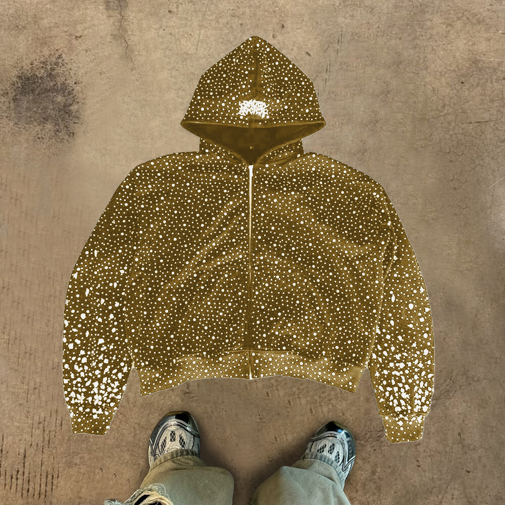 High-quality custom zipper hoodie, form-fitting black fashion, 100% cotton heat sublimation water diamond knitted sweatshirt for winter, men's street style