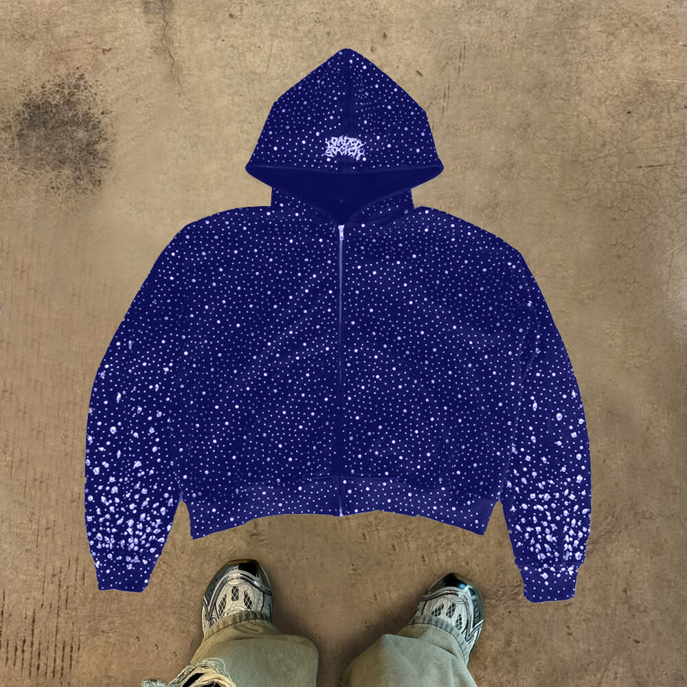 High-quality custom zipper hoodie, form-fitting black fashion, 100% cotton heat sublimation water diamond knitted sweatshirt for winter, men's street style