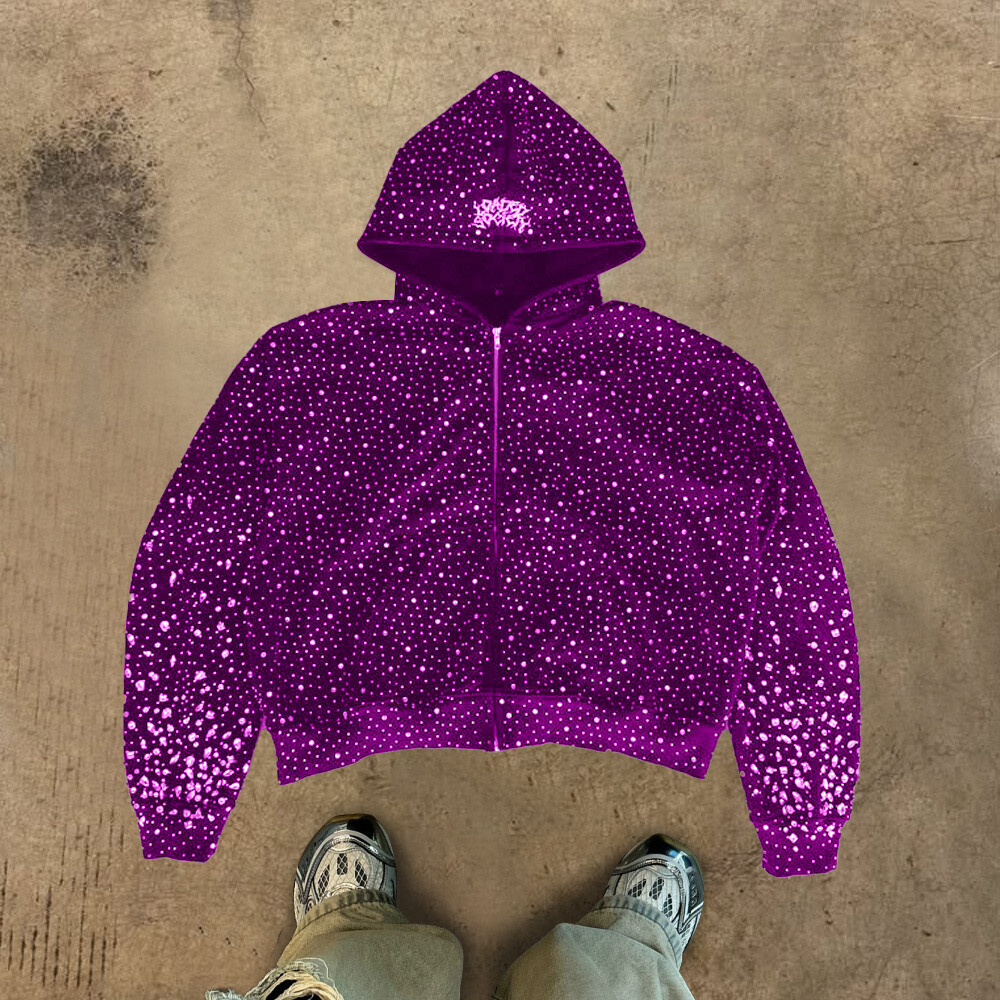 High-quality custom zipper hoodie, form-fitting black fashion, 100% cotton heat sublimation water diamond knitted sweatshirt for winter, men's street style