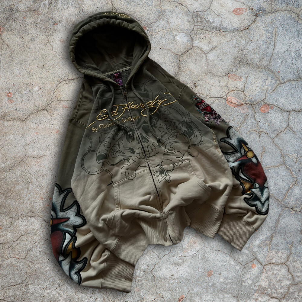 Custom-made retro street wear 3D embroidered rhinestone skull 100% cotton winter loose zipper hoodie for both men and women, high quality