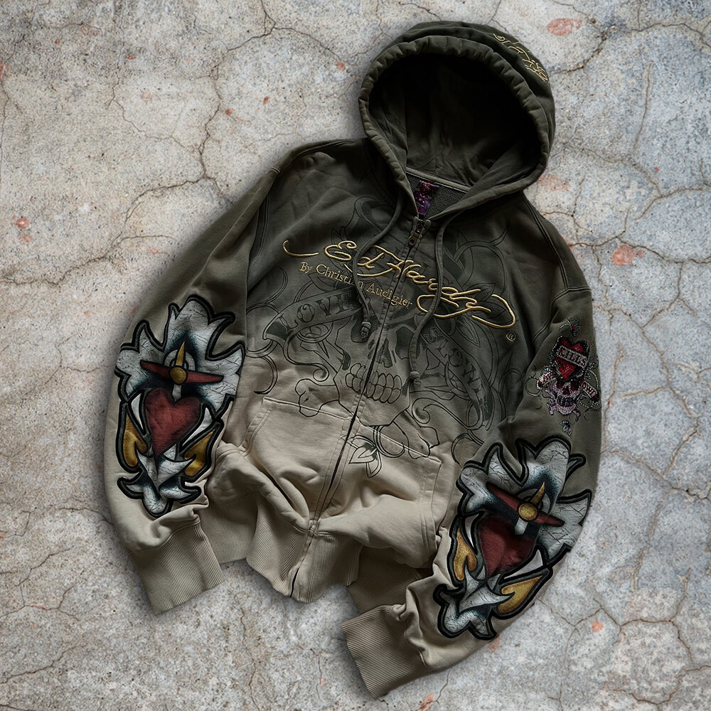 Custom-made retro street wear 3D embroidered rhinestone skull 100% cotton winter loose zipper hoodie for both men and women, high quality