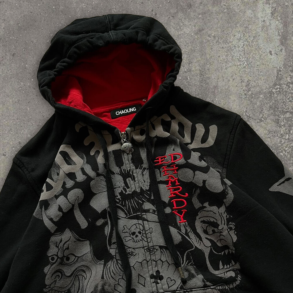 Winter silk-screen printed embroidered rhinestone sweatshirt custom 600gsm polyester fabric loose zipper hoodie unisex oversized logo