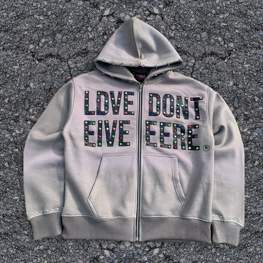 420 Gsm streetwear designer's water diamond vintage custom zipper hoodie 100% cotton high-quality regular style men's sportswear