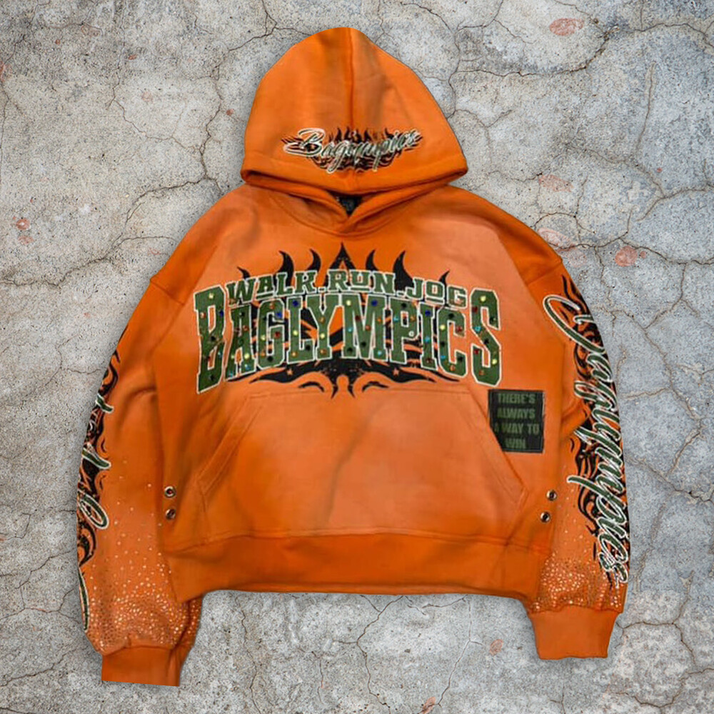 Wholesale 100% cotton oversized streetwear, custom-made bulk long retro printed pullover, rhinestone hoodie manufacturer for winter