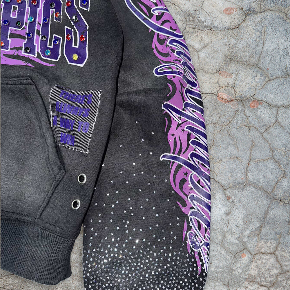 Wholesale 100% cotton oversized streetwear, custom-made bulk long retro printed pullover, rhinestone hoodie manufacturer for winter