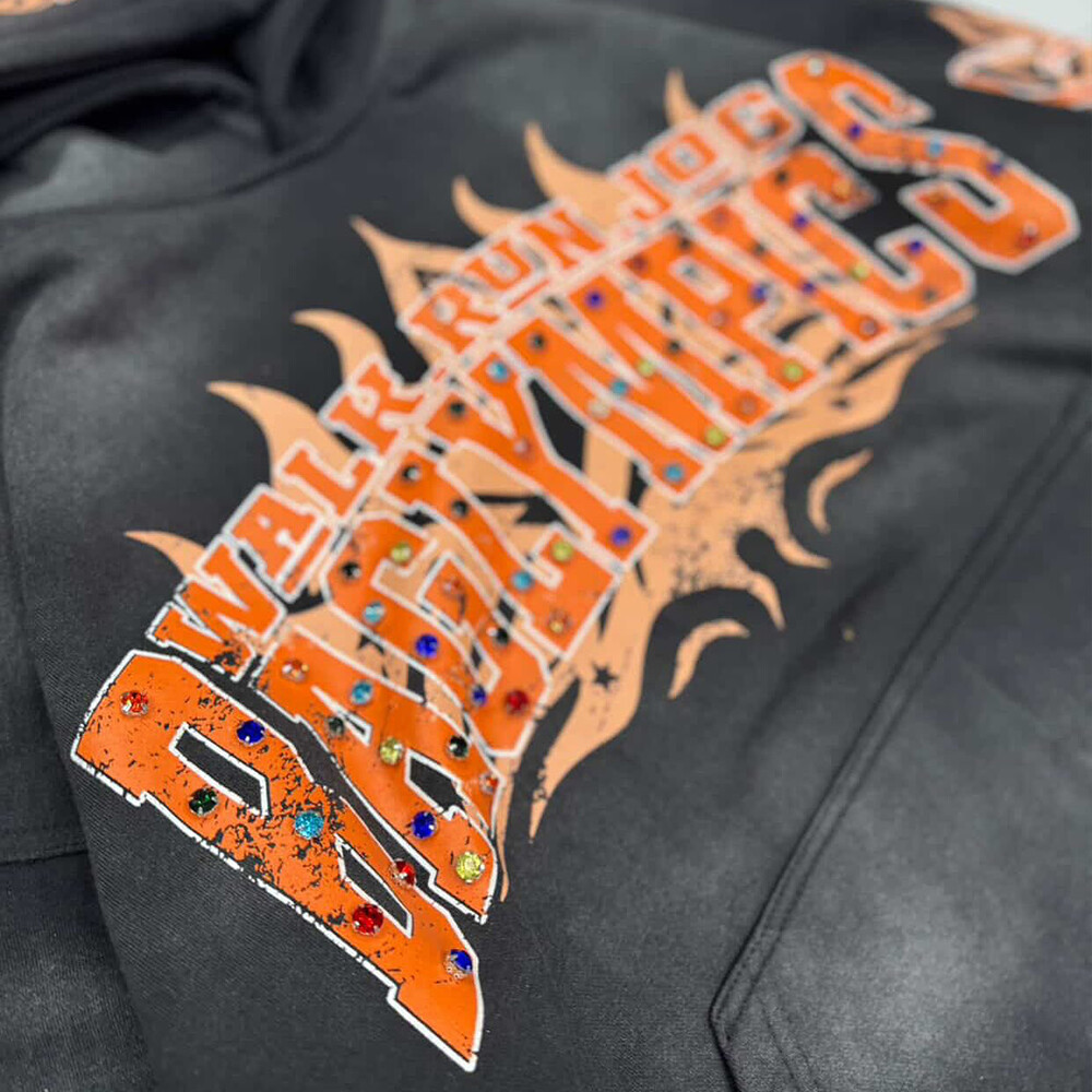 Wholesale 100% cotton oversized streetwear, custom-made bulk long retro printed pullover, rhinestone hoodie manufacturer for winter