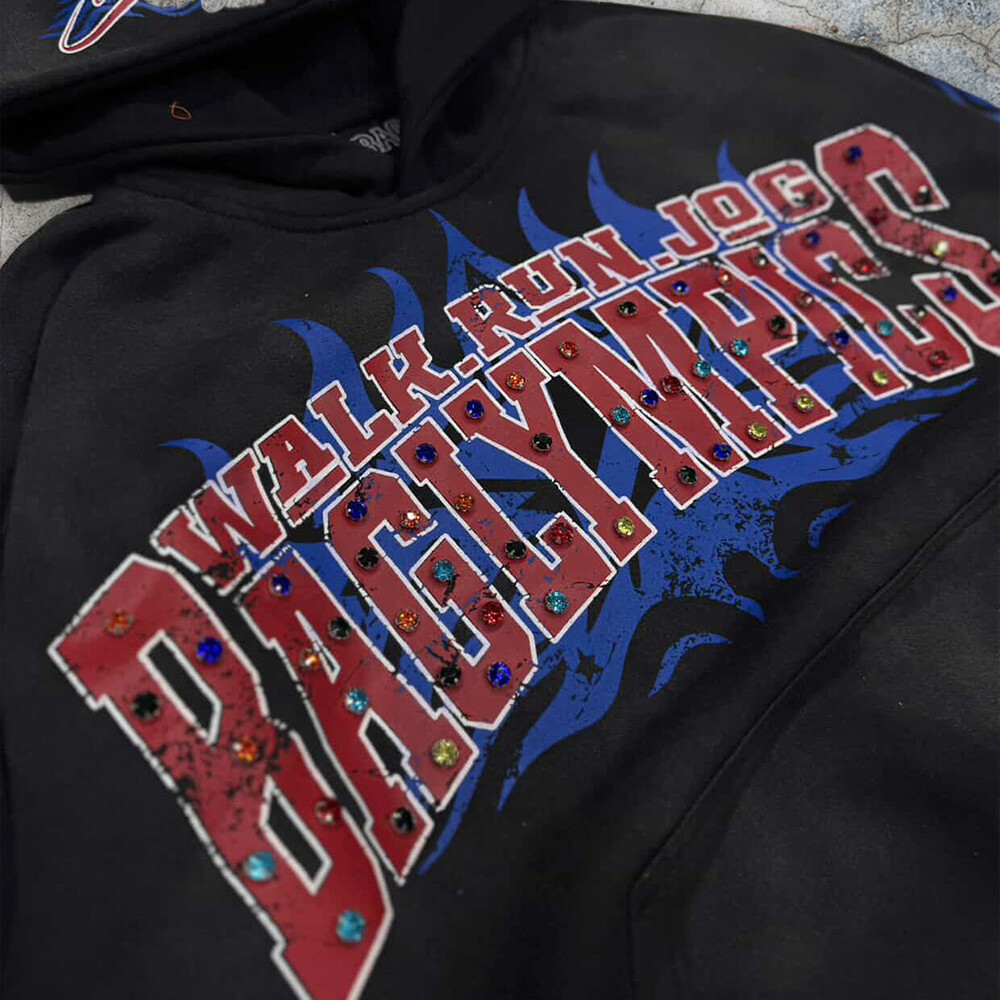 Wholesale 100% cotton oversized streetwear, custom-made bulk long retro printed pullover, rhinestone hoodie manufacturer for winter