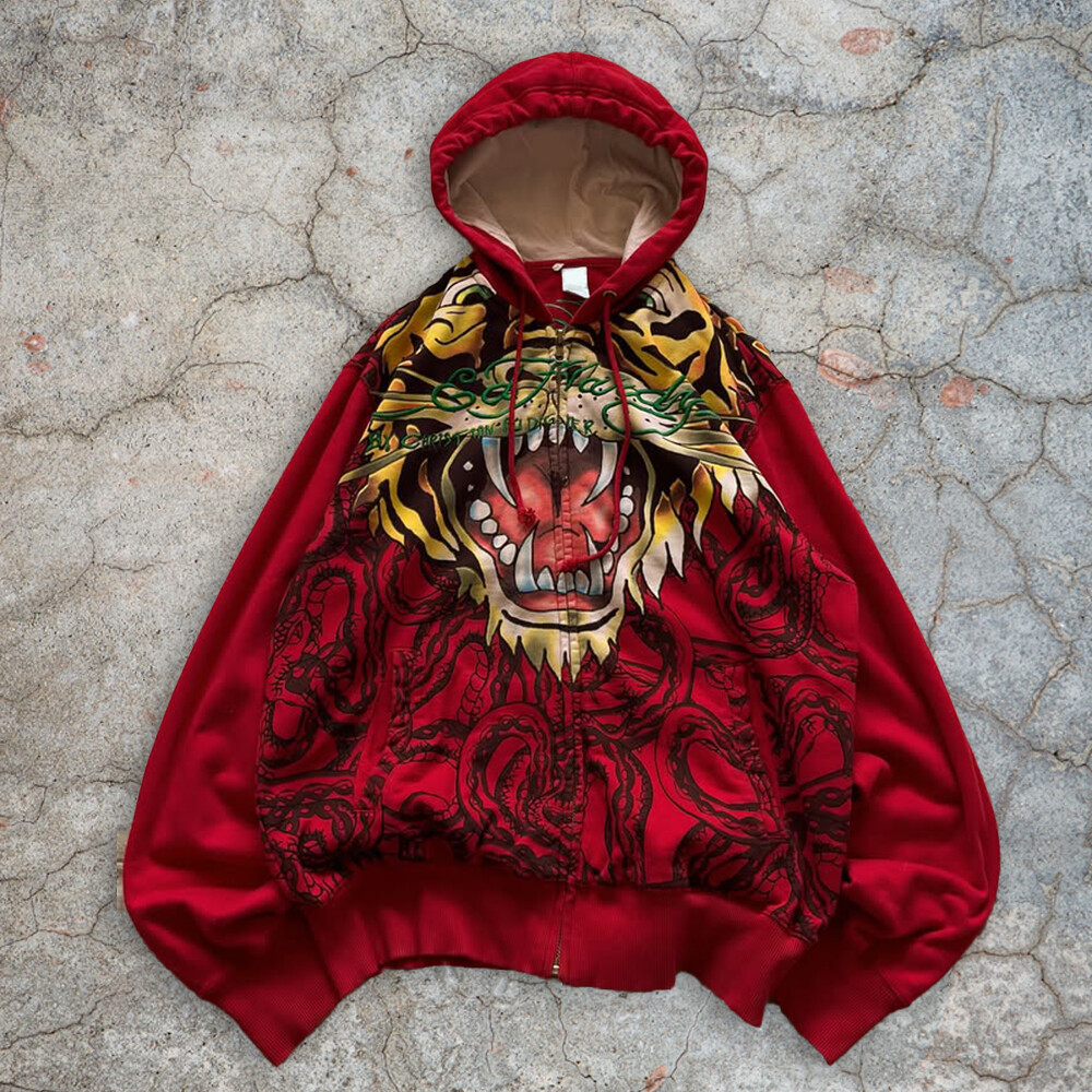 All animal-printed heavyweight zipper square thick plus-size custom men's oversized embroidered 100% cotton hooded sweatshirts and sweatshirts