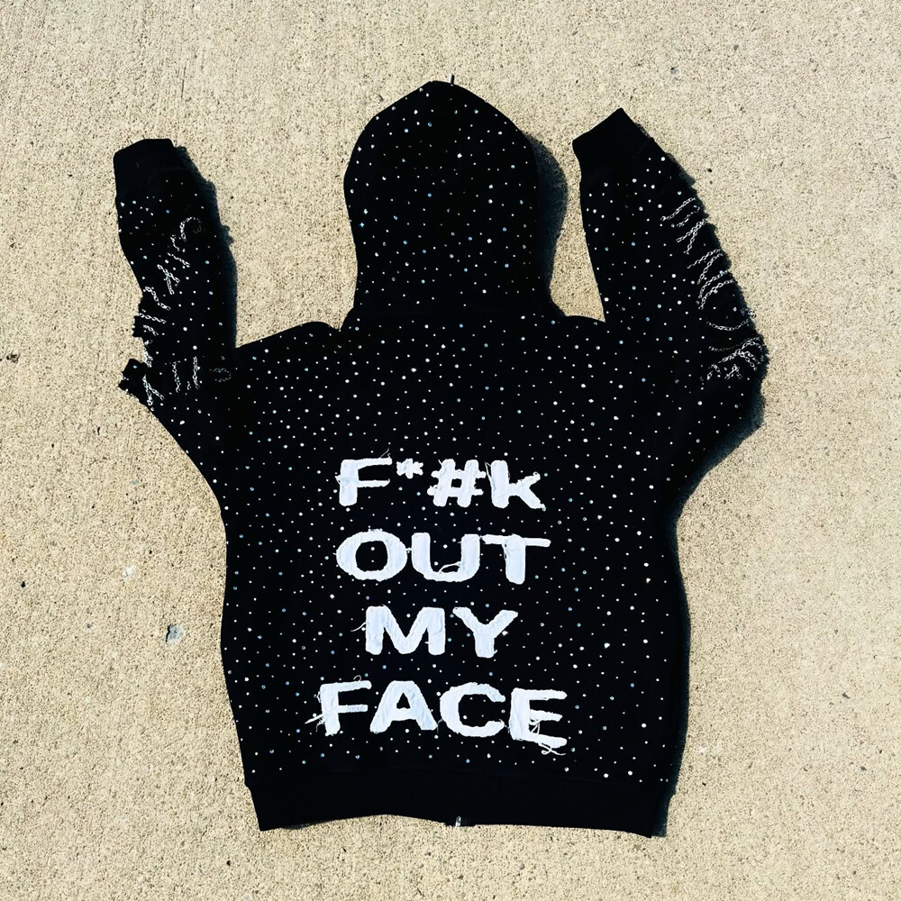 High-quality polyester-cotton fabric custom-made zipper hoodie 400gsm water diamond letter zipper lining loose-fitting men's hoodie sweatshirt