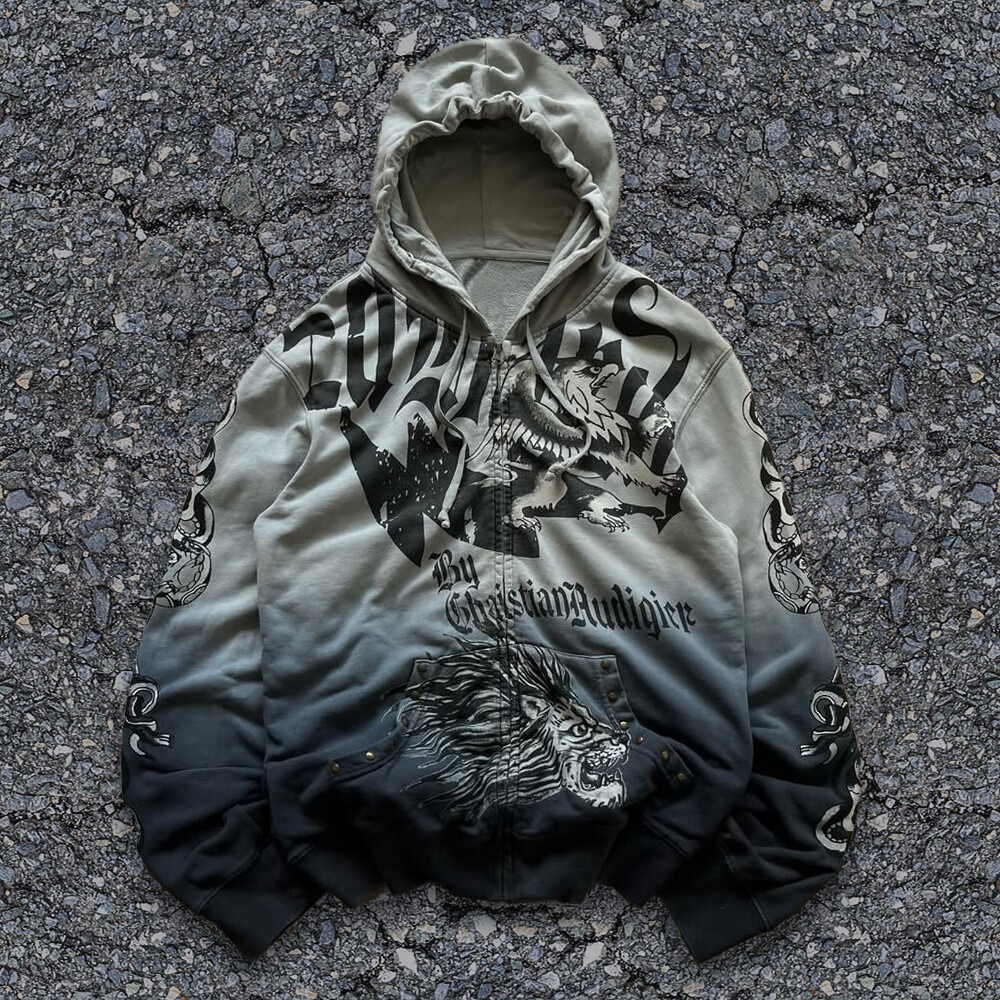 Wholesale custom animal logo 100% polyester fabric men's oversized Gothic streetwear hoodies and sweatshirts for autumn