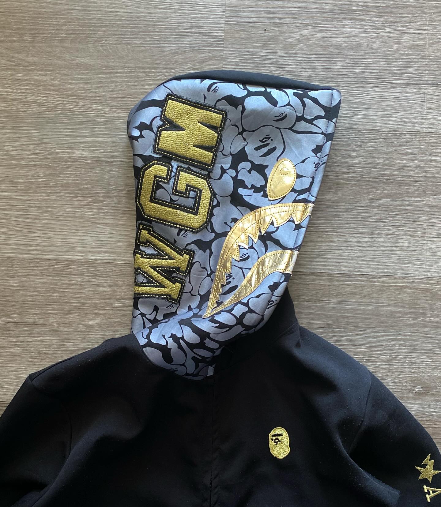 Winter streetwear embroidered men's oversized high-quality 1000Gsm full-face custom zipper hoodie black Hell Star 1.1 pocket