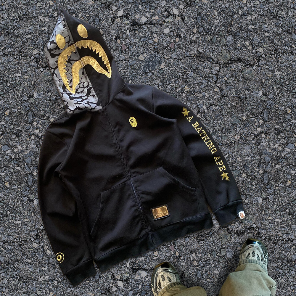 Winter streetwear embroidered men's oversized high-quality 1000Gsm full-face custom zipper hoodie black Hell Star 1.1 pocket