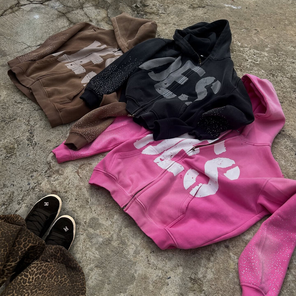 Chao Ling Winter Heat sublimation hooded sweatshirt 100% cotton extra-large custom water diamond letter printed streetwear wholesale