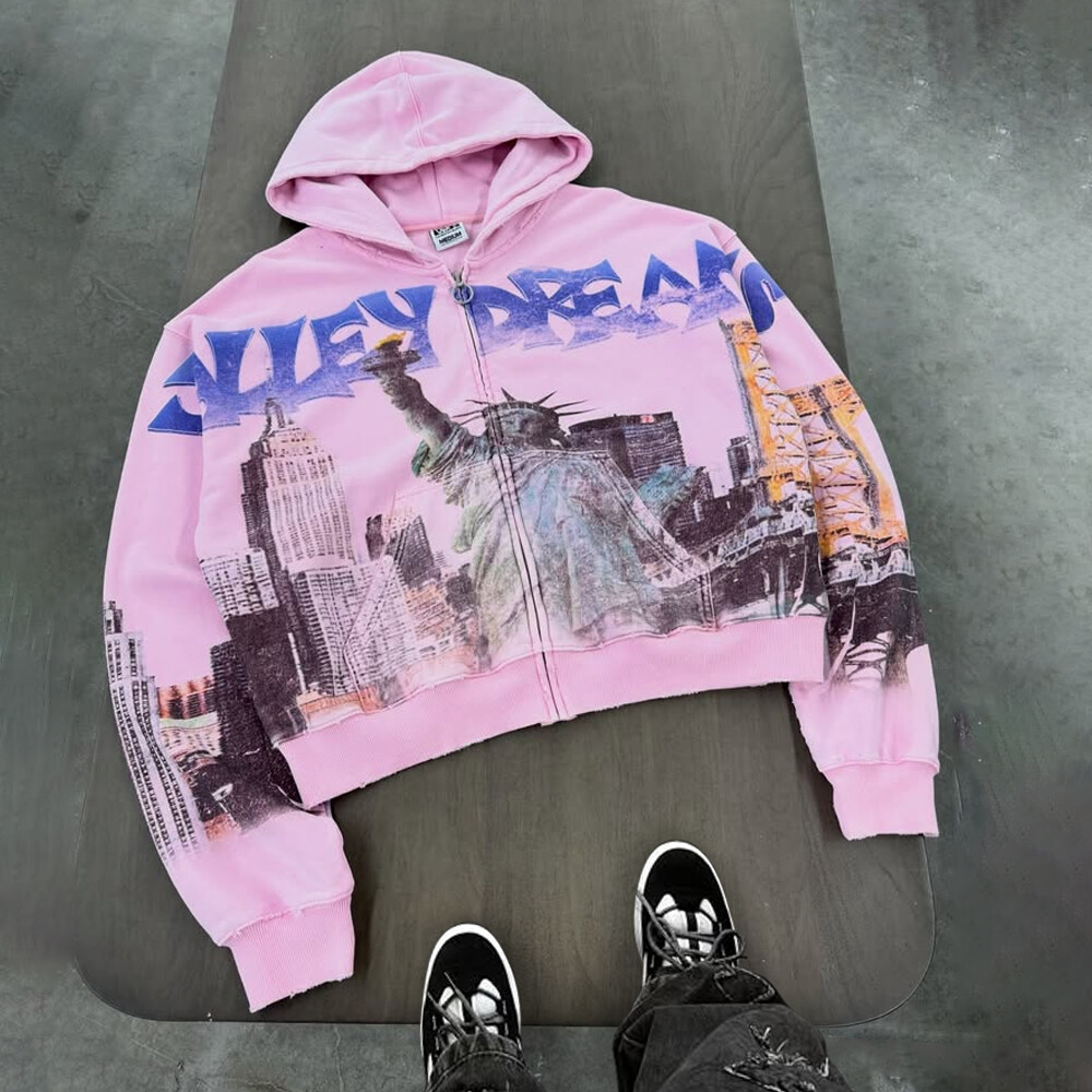 Vintage decal embroidery sweatshirt, extra-large water diamond custom zipper hoodie, unisex cotton winter letter high-quality