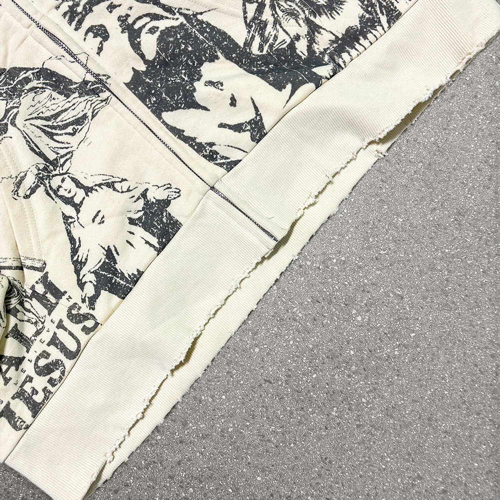 300 420gsm 100% cotton high-quality retro custom pattern men's zipper French loop fabric hoodie autumn regular style digital print /DTG