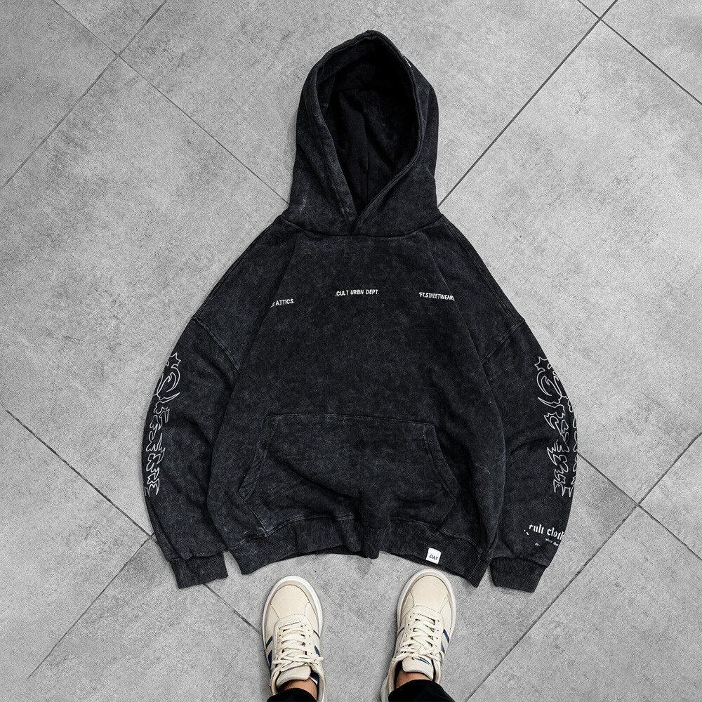 Custom-made winter men's oversized 600, 800, 1000gsm cotton-polyester fabric sweatshirts, embossed acid-washed pullovers and hoodies