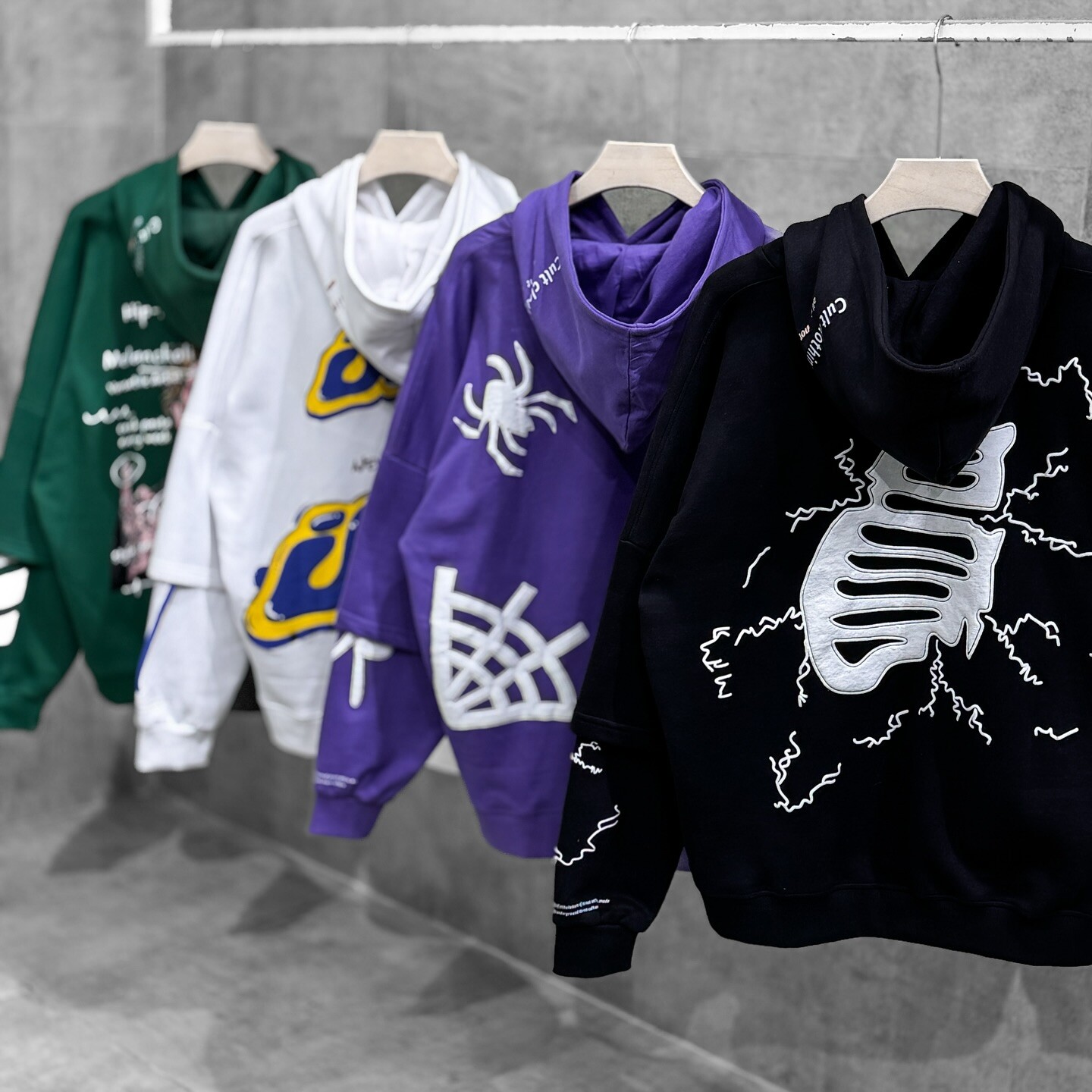 Super Spirit Winter 600gsm 100% cotton Super Street sportswear Plain color Custom Imitation two-piece set Appliquet embroidery pullover