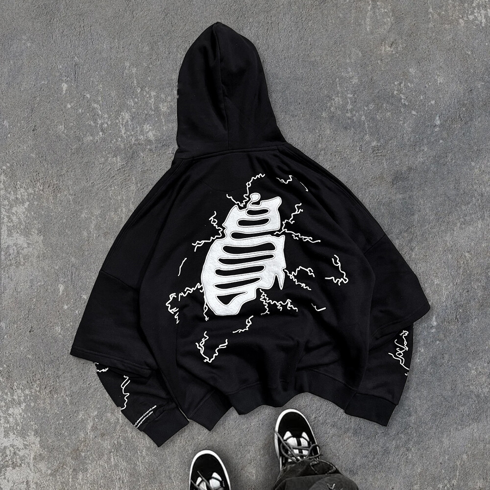 Super Spirit Winter 600gsm 100% cotton Super Street sportswear Plain color Custom Imitation two-piece set Appliquet embroidery pullover