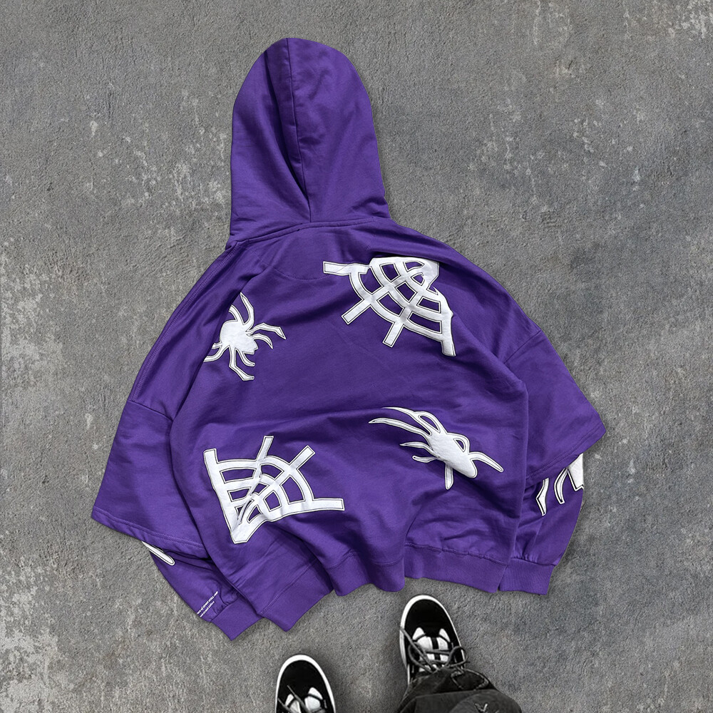 Super Spirit Winter 600gsm 100% cotton Super Street sportswear Plain color Custom Imitation two-piece set Appliquet embroidery pullover