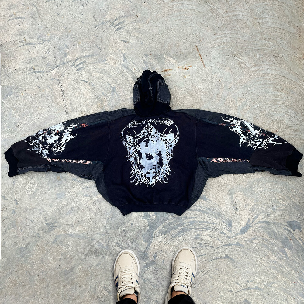 Winter street style pull-up and hoodie 800gsm cotton polyester custom animation DTG large anti-shrink high-quality sleeves