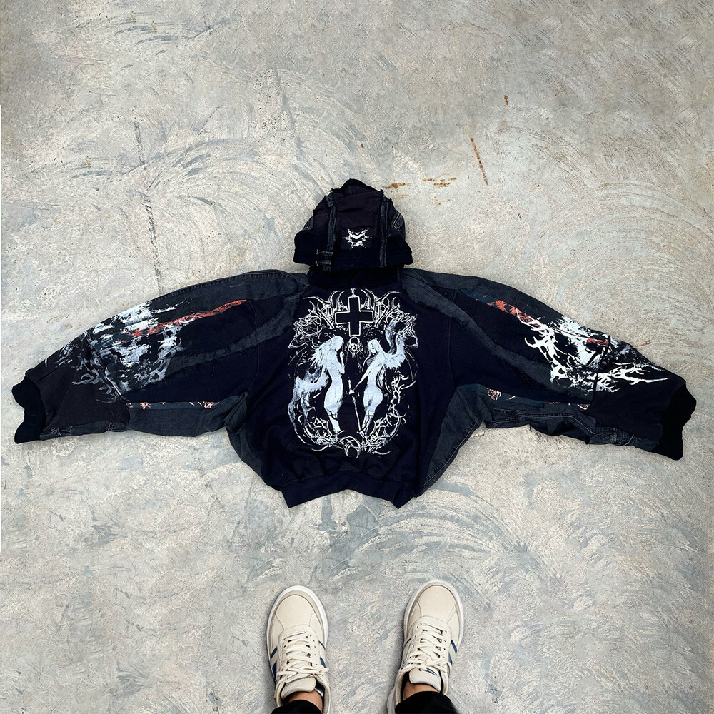 Winter street style pull-up and hoodie 800gsm cotton polyester custom animation DTG large anti-shrink high-quality sleeves