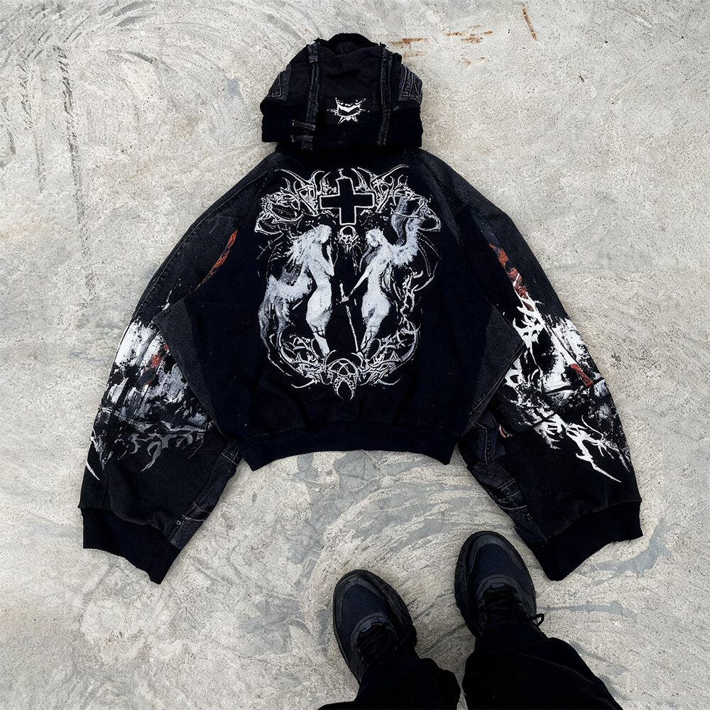 Winter street style pull-up and hoodie 800gsm cotton polyester custom animation DTG large anti-shrink high-quality sleeves