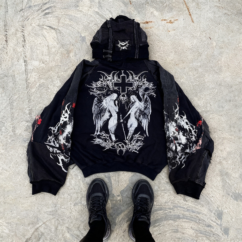 Winter street style pull-up and hoodie 800gsm cotton polyester custom animation DTG large anti-shrink high-quality sleeves