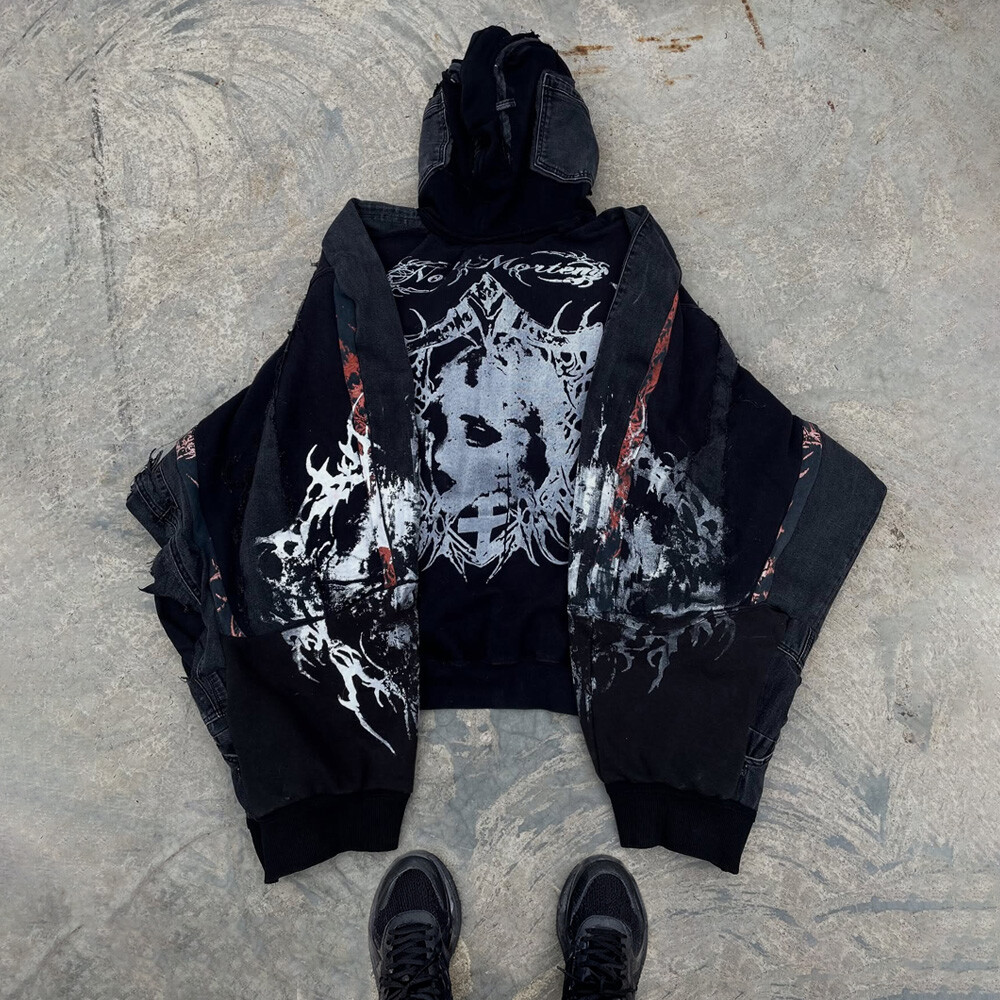 Winter street style pull-up and hoodie 800gsm cotton polyester custom animation DTG large anti-shrink high-quality sleeves