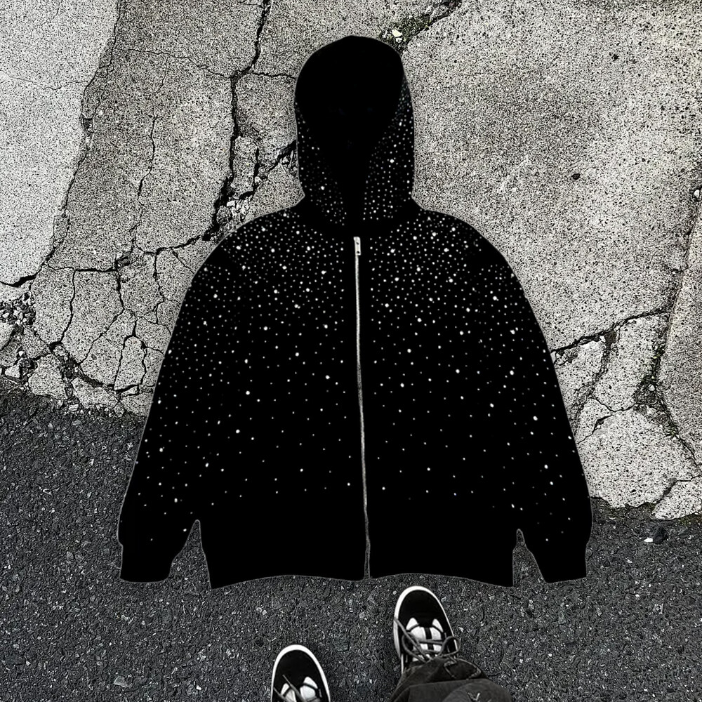 Water diamond polyester-cotton French loop custom zipper hoodie, high-quality anti-wrinkle, suitable for both men and women in autumn and winter